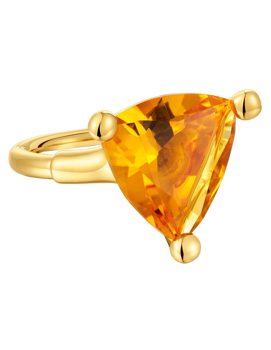 Anillo con gema triangular Color Lab de plata P 925 citrina con acabado baño de oro Anillo con gema triangular Color Lab de plata P 925 citrina con acabado baño de oro