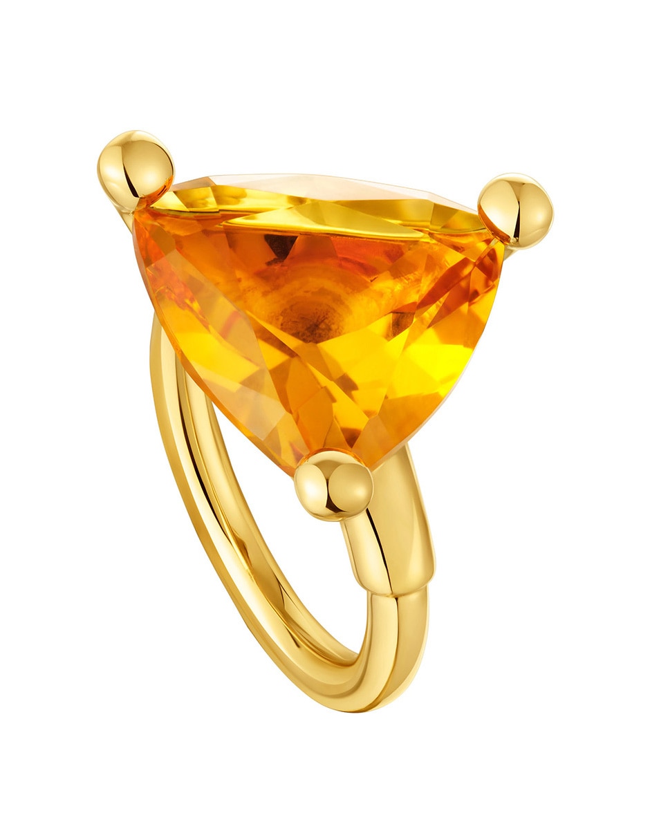 Anillo con gema triangular Color Lab de plata P 925 citrina con acabado baño de oro 2