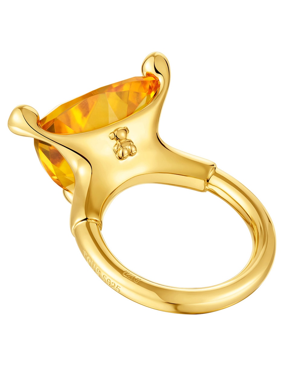 Anillo con gema triangular Color Lab de plata P 925 citrina con acabado baño de oro 3