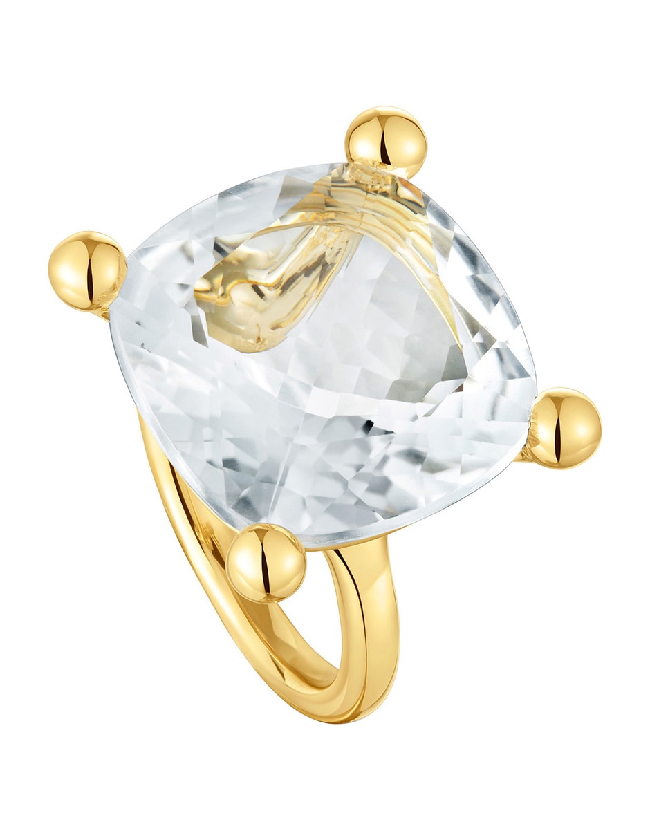 Anillo con gema de plata P 925 cuarzo con acabado baño de oro 2