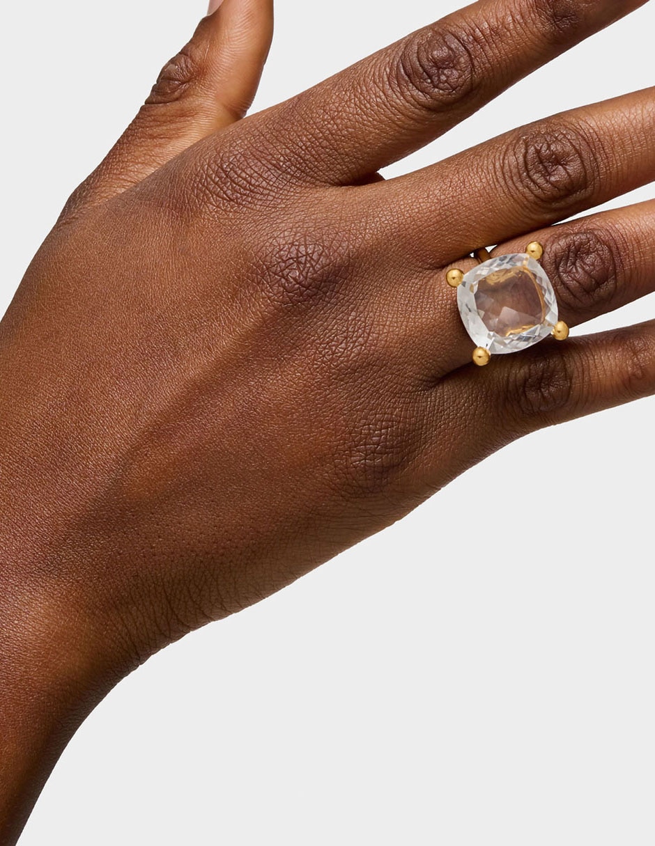 Anillo con gema de plata P 925 cuarzo con acabado baño de oro 4