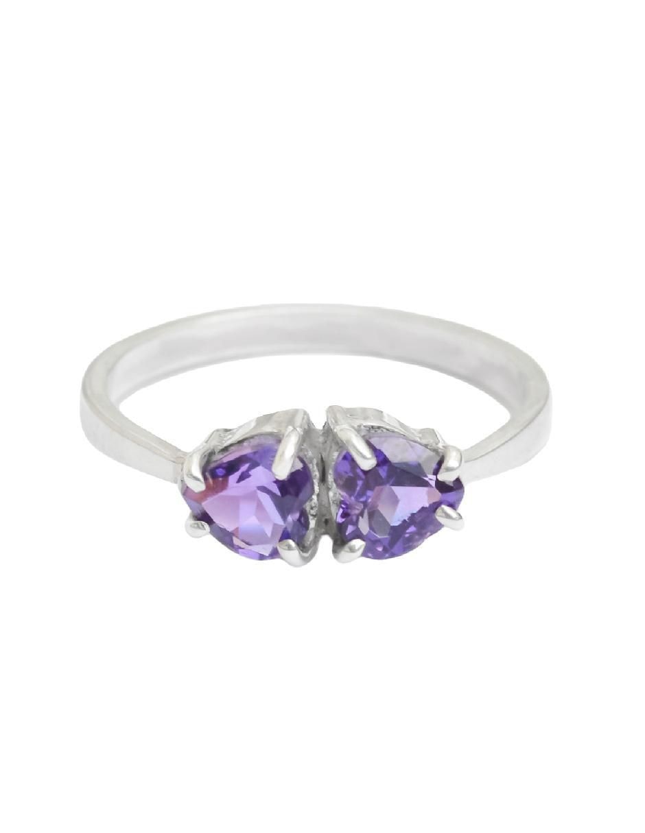 Anillo con gema de corazón Destellos de la Tierra P 925 de plata amatista pavé