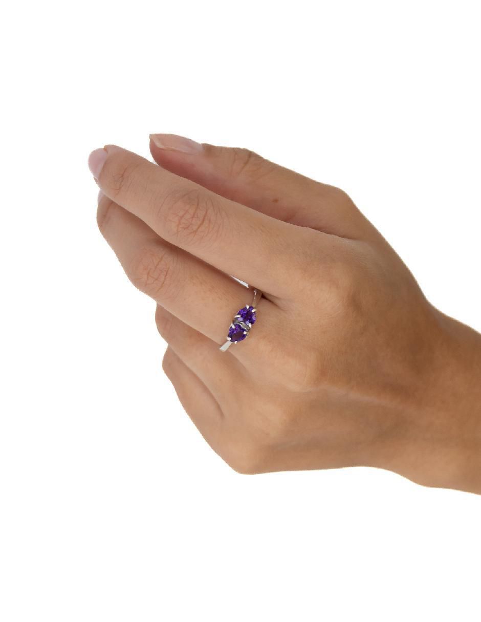Anillo con gema de corazón Destellos de la Tierra P 925 de plata amatista pavé 5