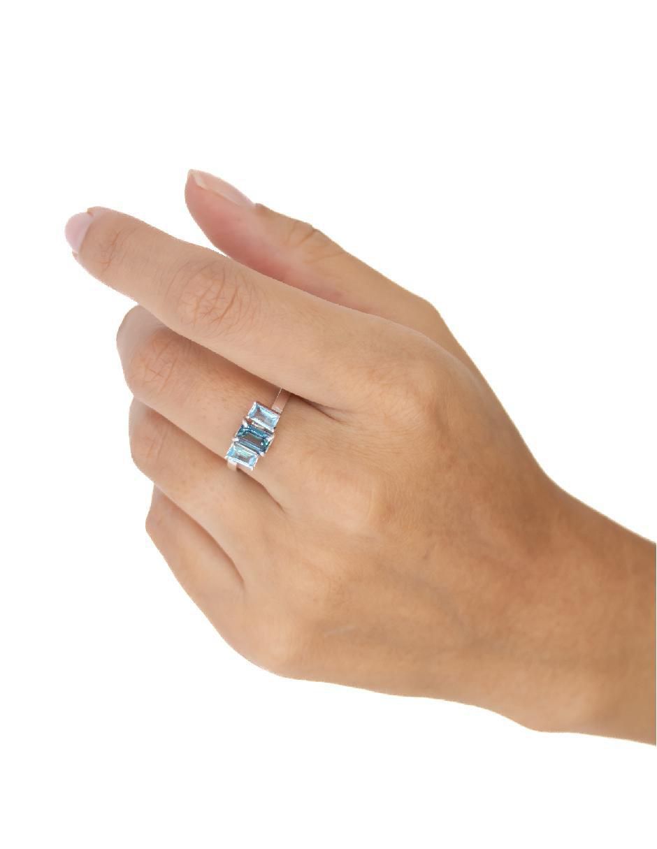 Anillo con gema rectangular Destellos de la Tierra P 925 de plata topacio pavé 4