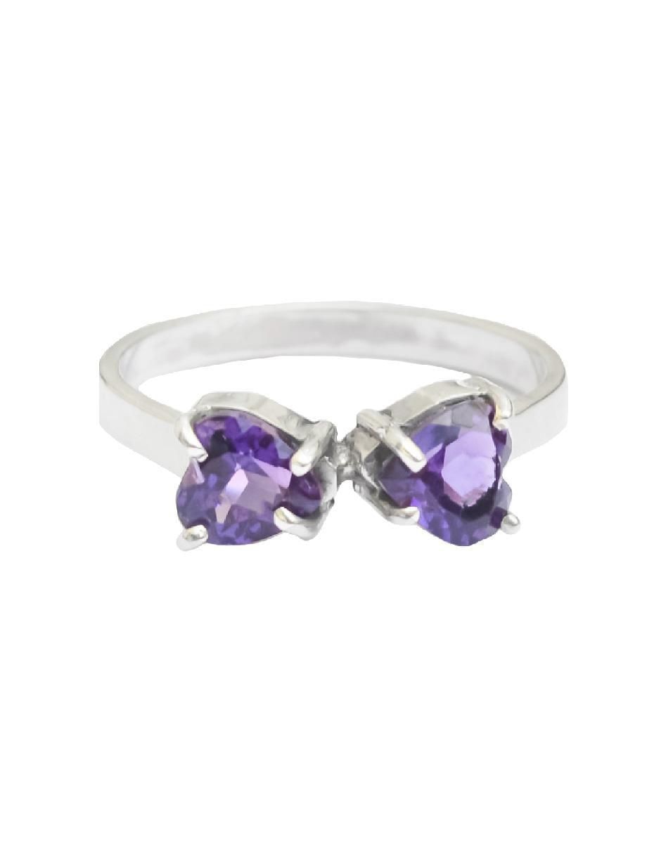 Anillo con gema de corazón Destellos de la Tierra P 925 de plata amatista pavé
