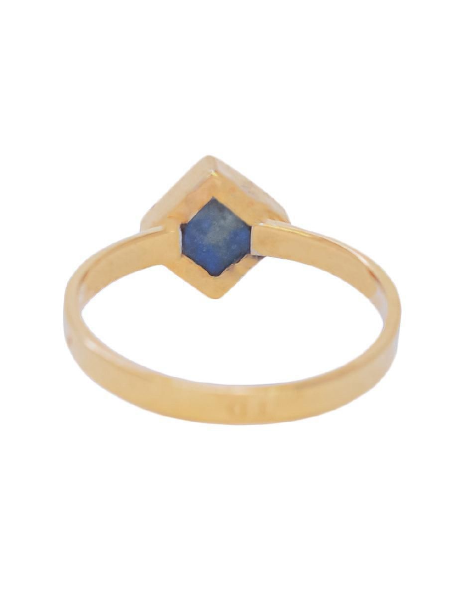 Anillo con gema de rombo Destellos de la Tierra de plata P 925 lapislázuli con acabado baño de oro 5