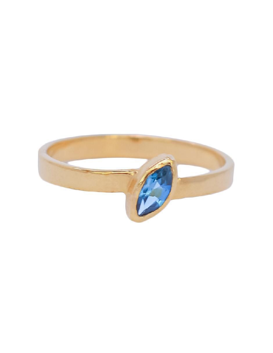 Anillo con gema de rombo Destellos de la Tierra de plata P 925 topacio azul de londres con acabado baño de oro