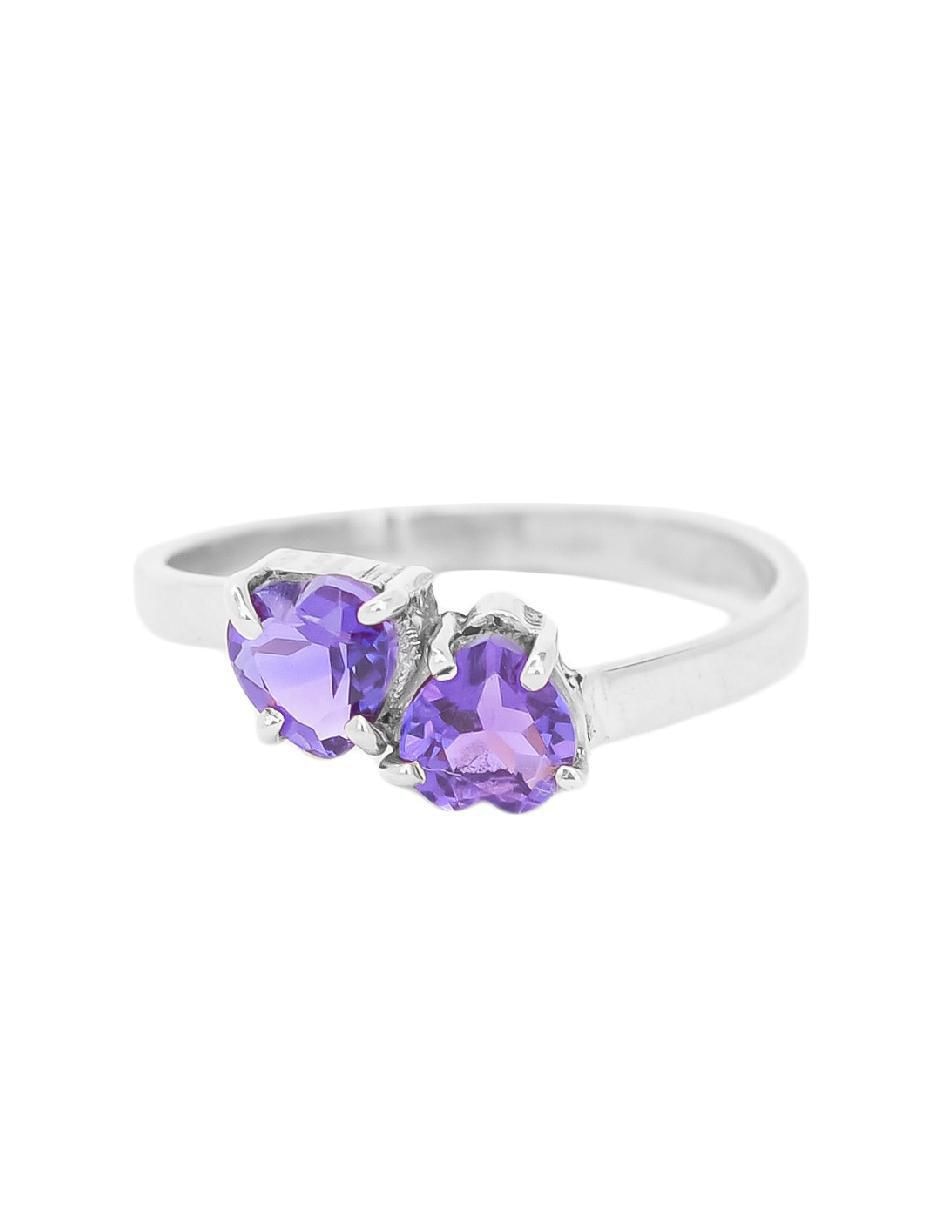 Anillo con gema de corazón Destellos de la Tierra P 925 de plata amatista pavé