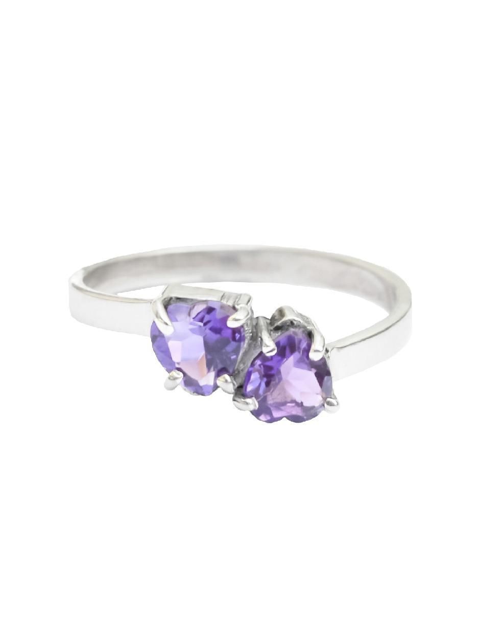Anillo con gema de corazón Destellos de la Tierra P 925 de plata amatista pavé 2