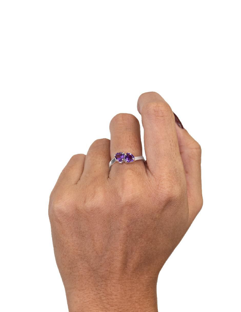 Anillo con gema de corazón Destellos de la Tierra P 925 de plata amatista pavé 5