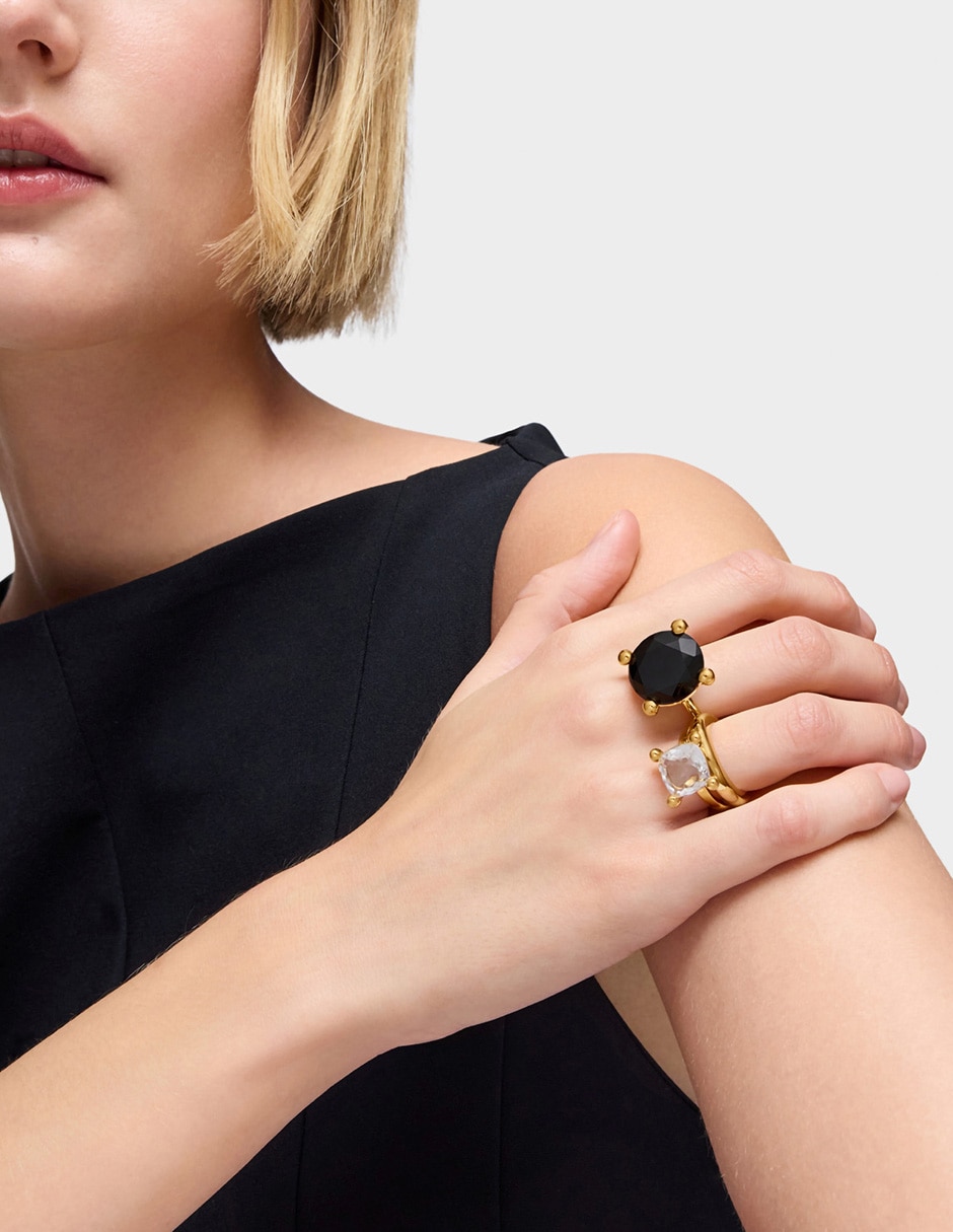 Anillo con gema de plata P 925 ónix con acabado baño de oro 5