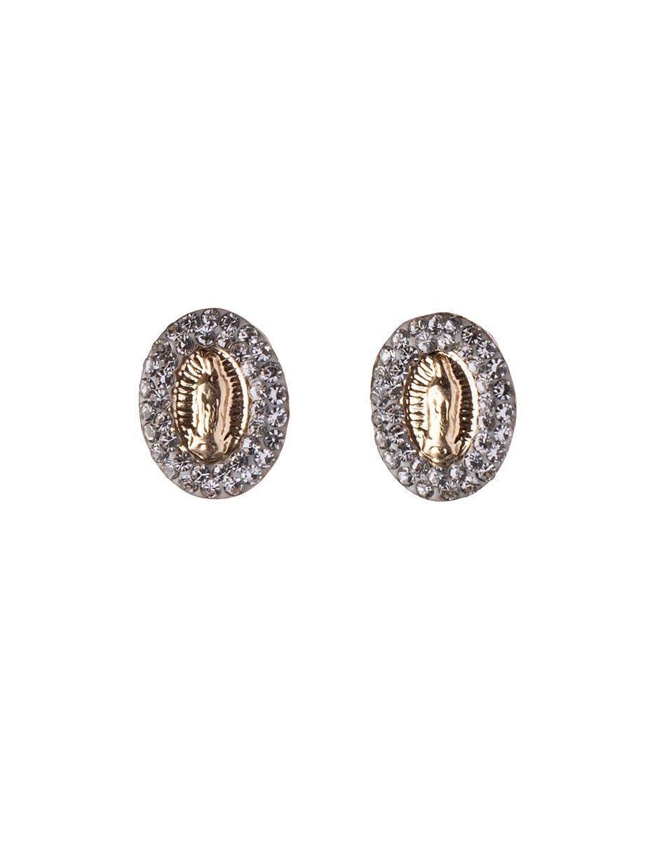 Broqueles ovalados Virgen de Guadalupe de oro con acabado brillante zirconia