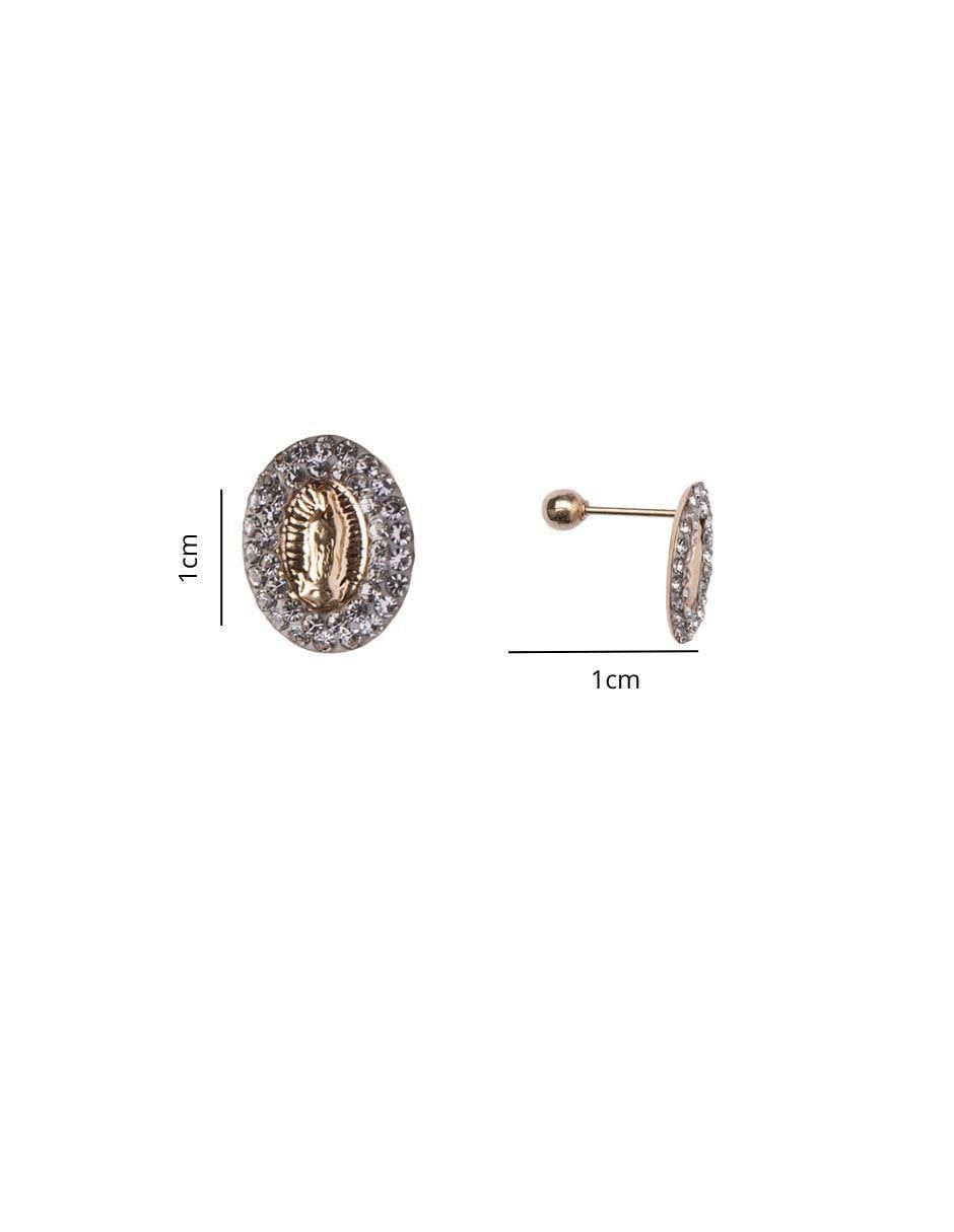 Broqueles ovalados Virgen de Guadalupe de oro con acabado brillante zirconia 6