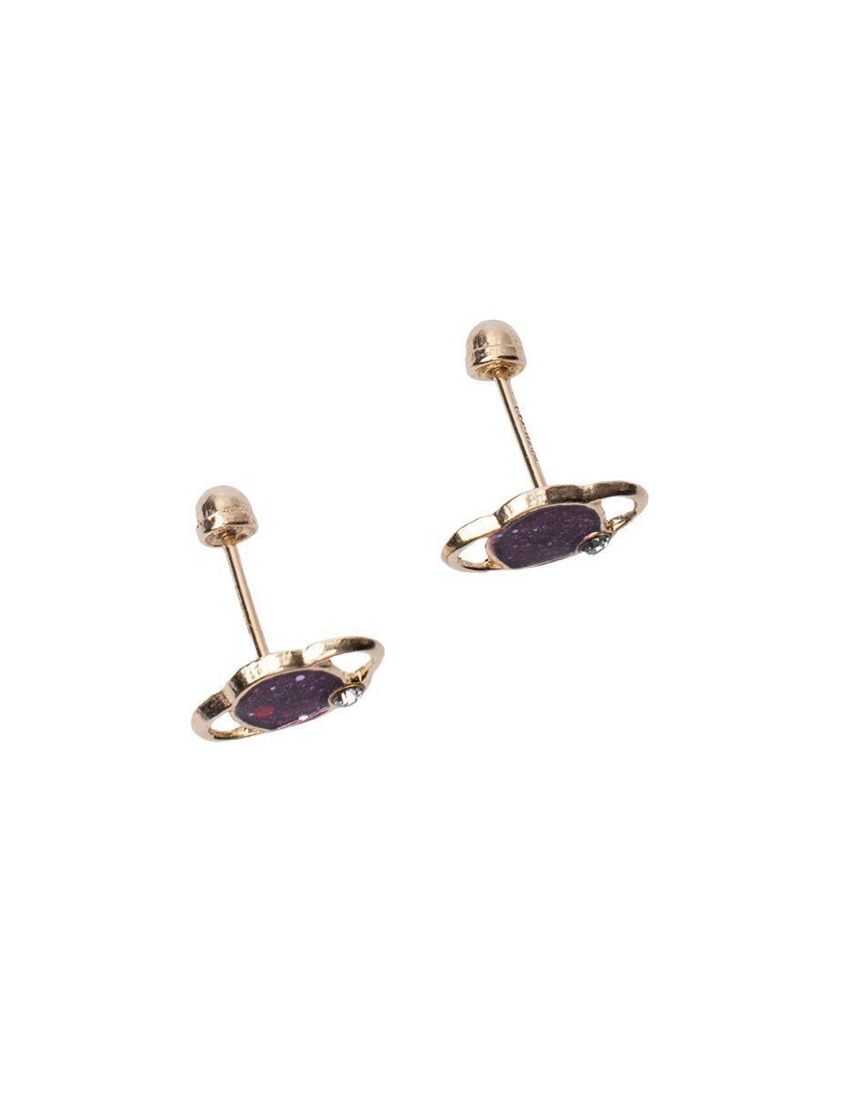 Broqueles de planeta de oro con acabado esmaltado zirconia 5
