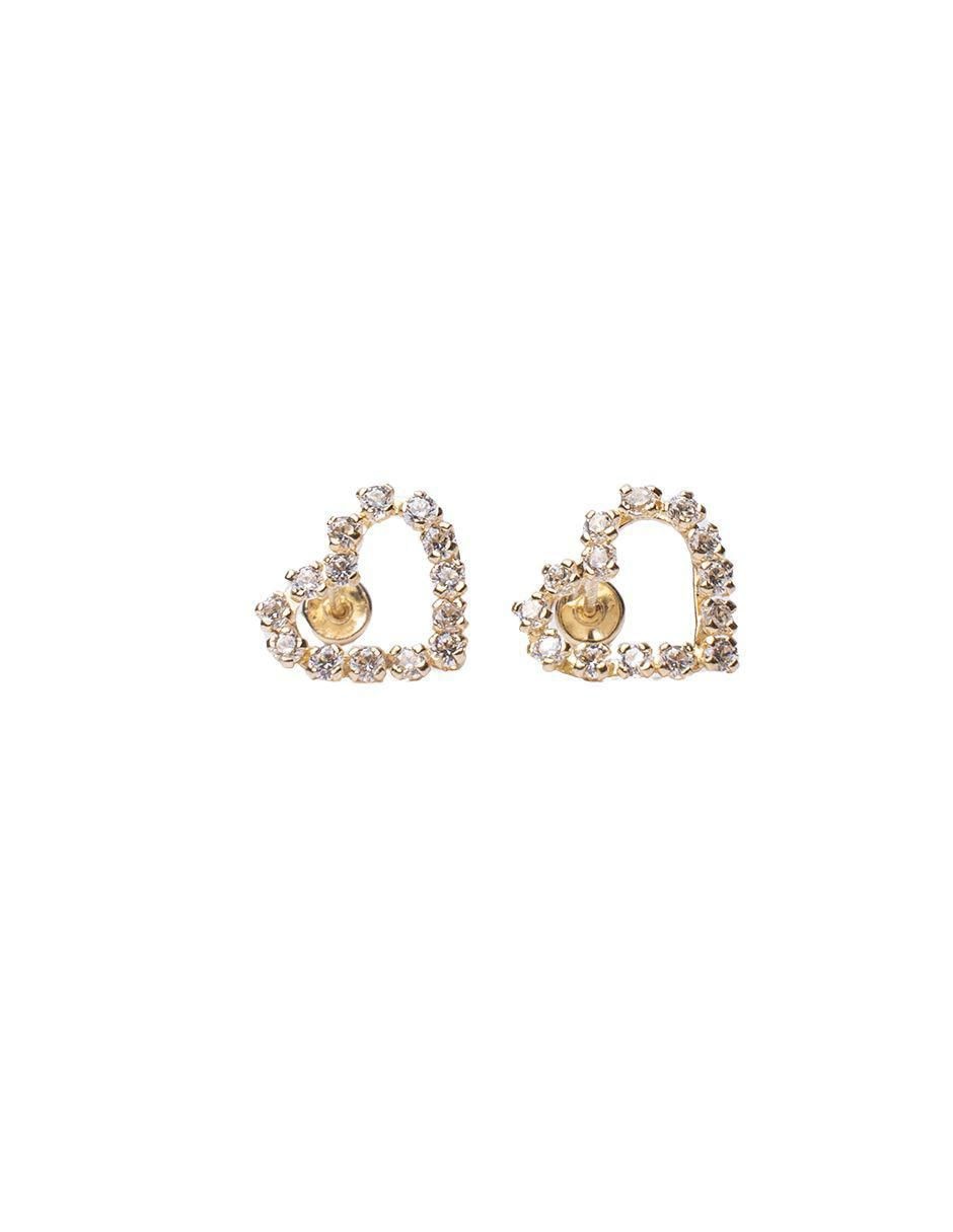 Broqueles de corazón de oro con acabado brillante zirconia