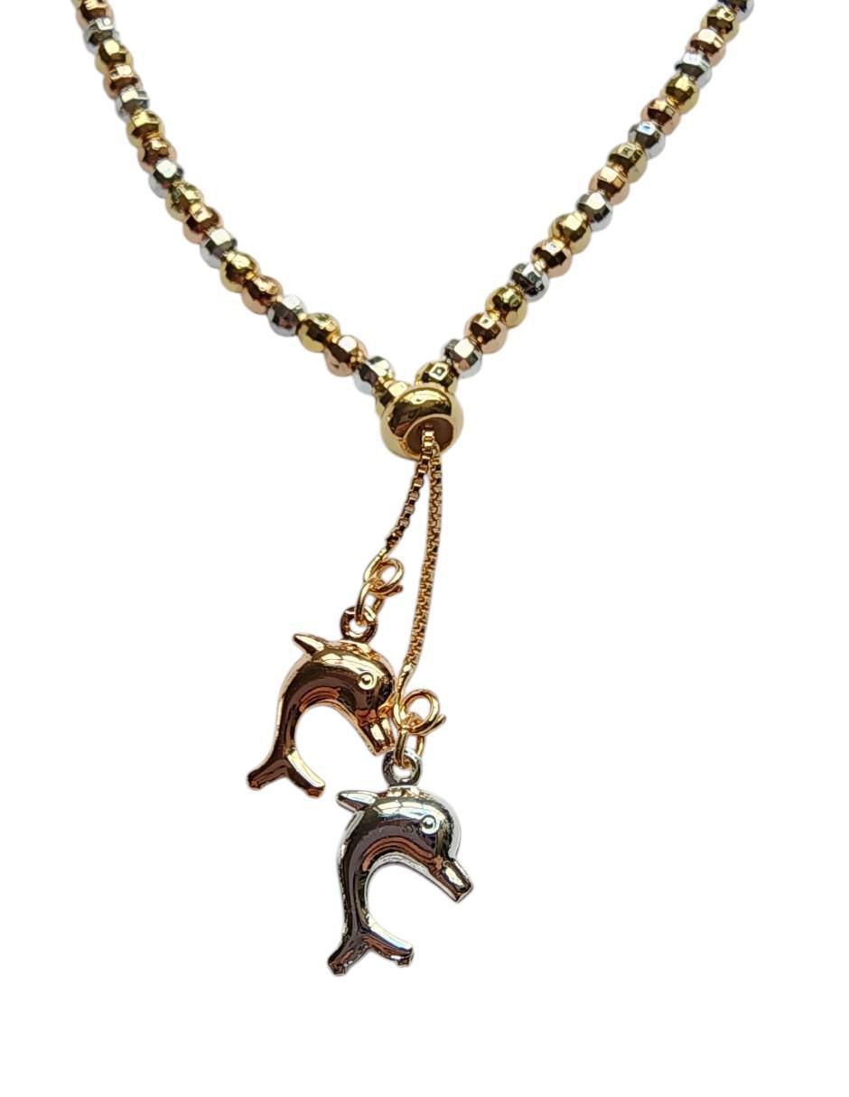Collar con dije de delfín de oro laminado 14 K