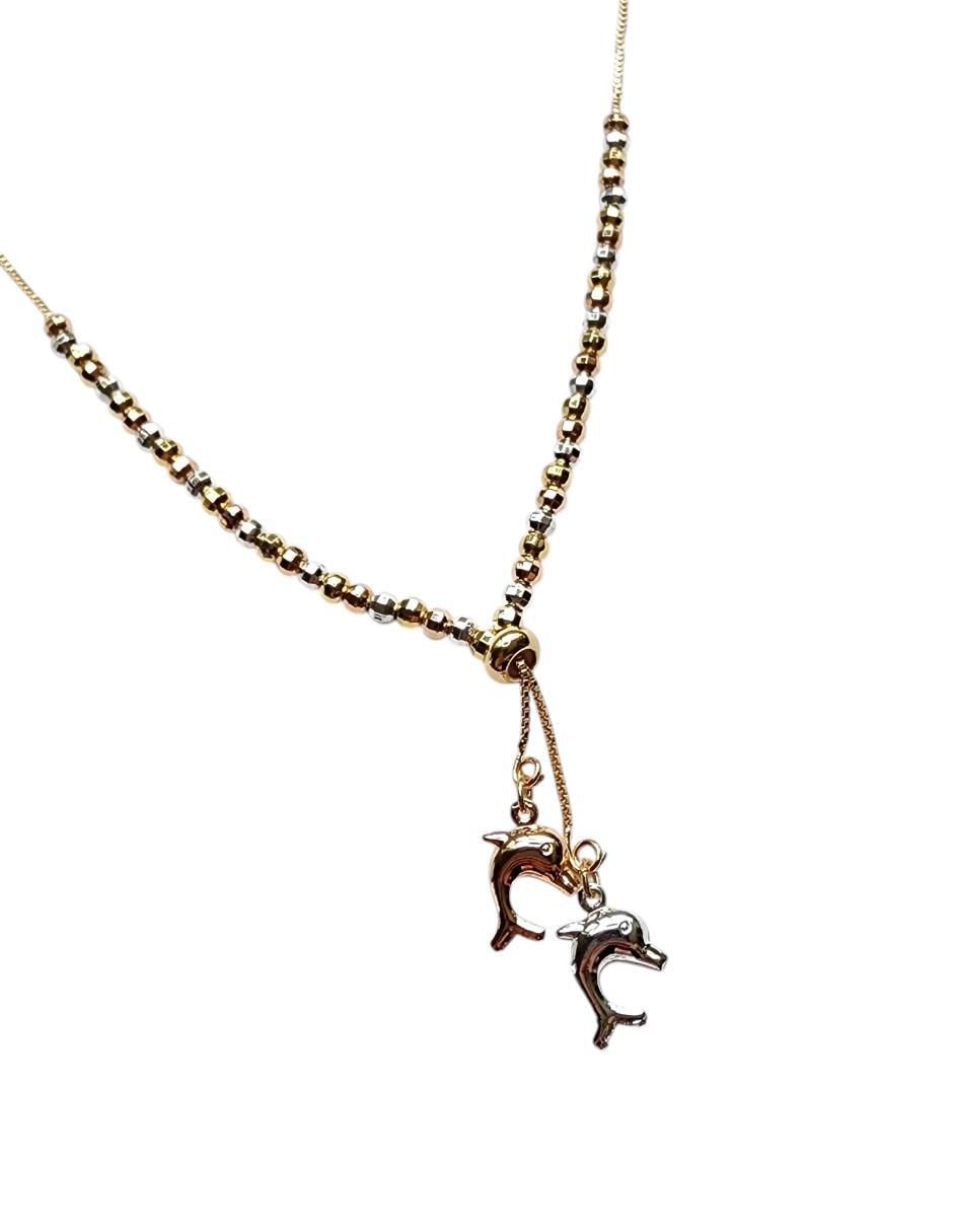Collar con dije de delfín de oro laminado 14 K 4