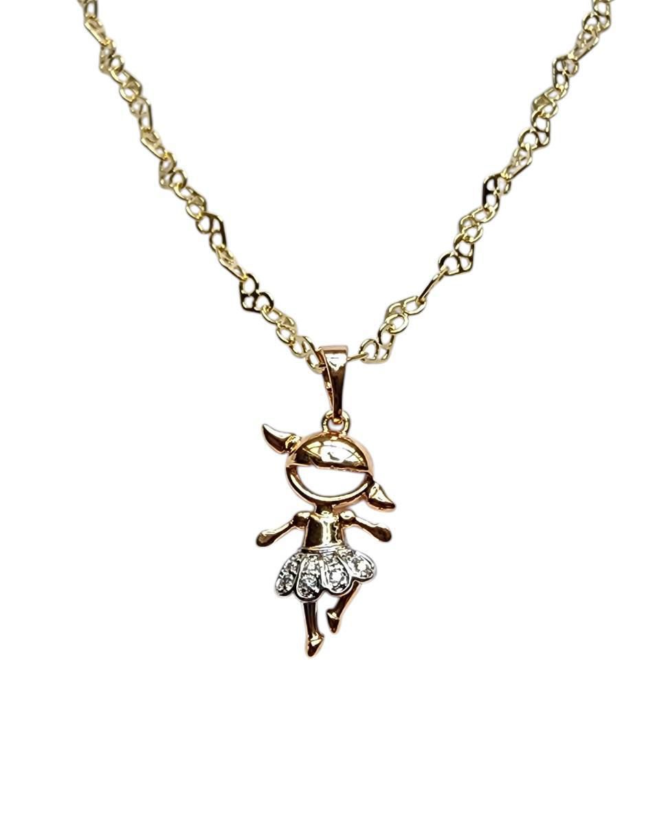 Collar con dije de niña Bailarina de oro laminado 14 K