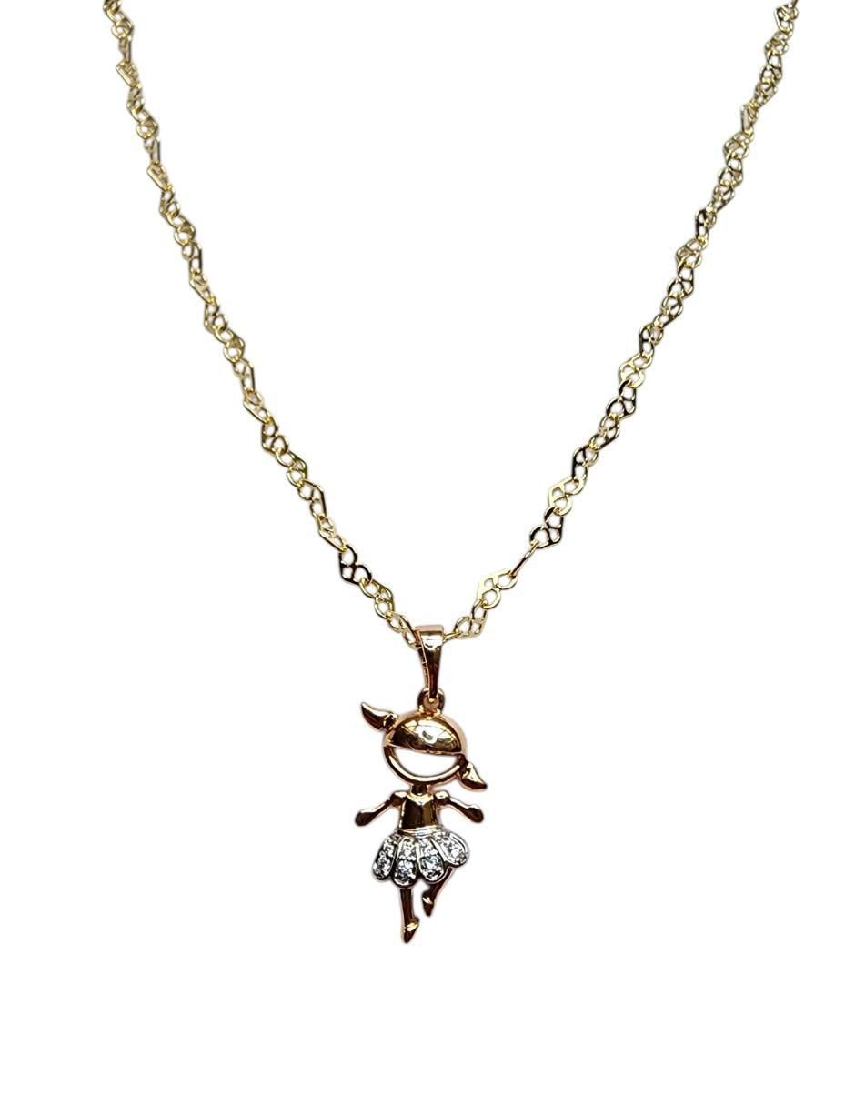 Collar con dije de niña Bailarina de oro laminado 14 K 2