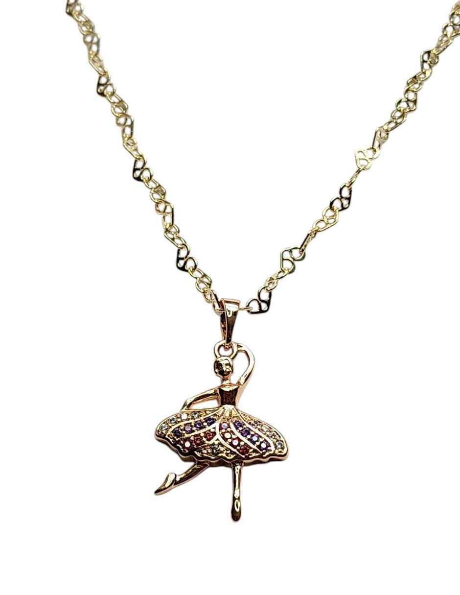 Collar con dije de niña Bailarina de oro laminado 14 K 1