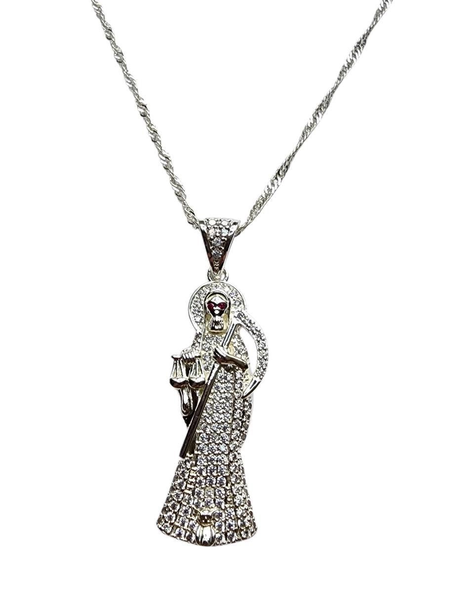 Collar con dije santos Santa Muerte de oro laminado 14 K