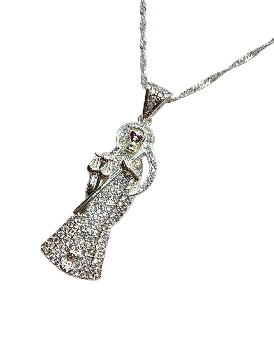 Collar con dije santos Santa Muerte de oro laminado 14 K 4