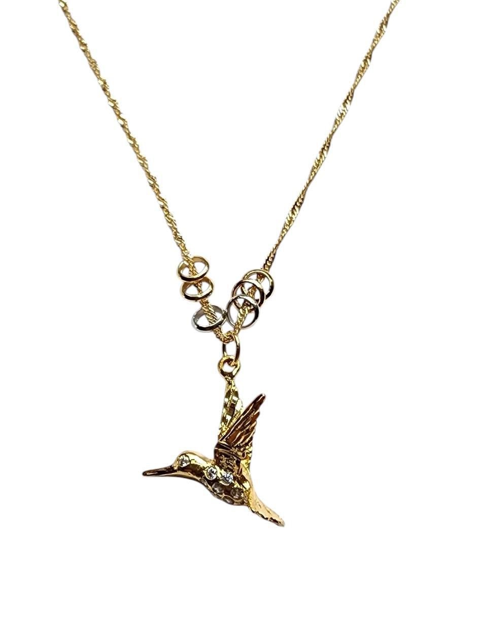 Collar con dije de colibrí de oro laminado 14 K