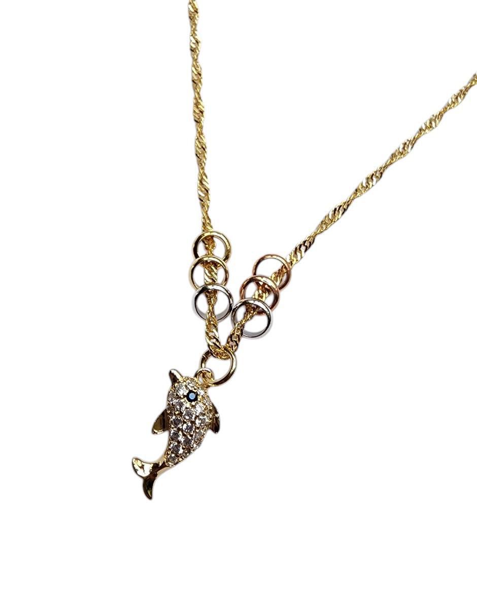 Collar con dije de delfín Marino de oro laminado 14 K 3