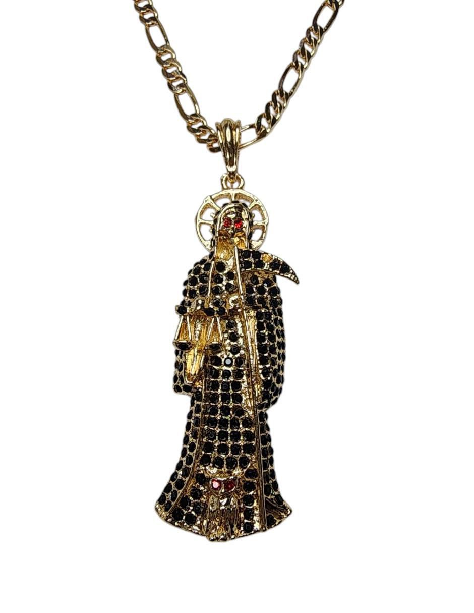 Collar con dije santos Santa Muerte de oro laminado 14 K