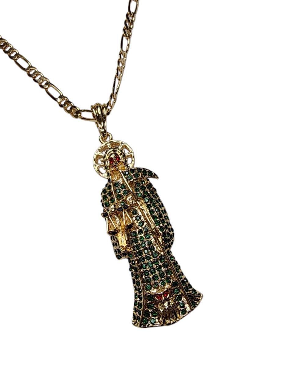 Collar con dije santos Santa Muerte de oro laminado 14 K 3