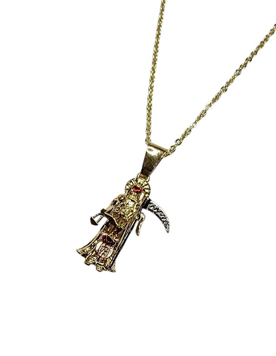 Collar con dije santos Santa Muerte de oro laminado 14 K 2