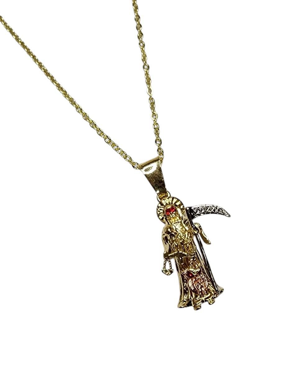 Collar con dije santos Santa Muerte de oro laminado 14 K 3