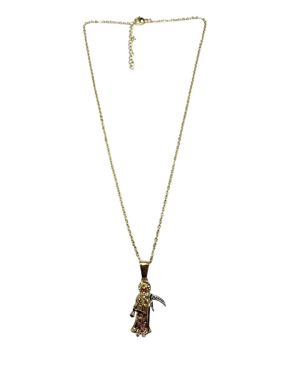 Collar con dije santos Santa Muerte de oro laminado 14 K 4