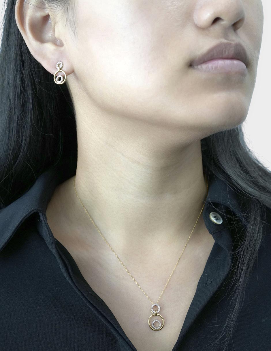 Aretes y Collar circular de oro 14 k diamante 7