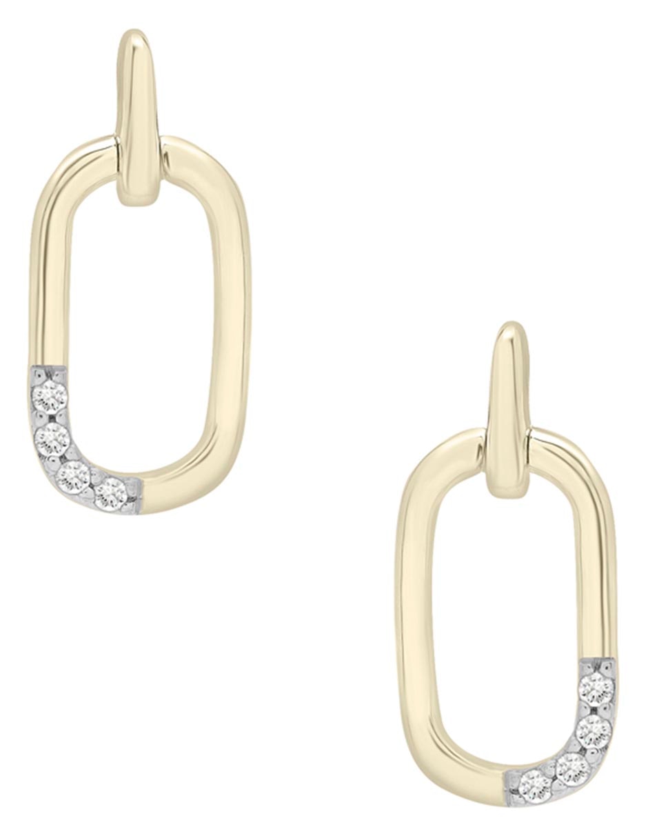 Aretes cortos ovalados de oro 14 K con acabado pave diamante