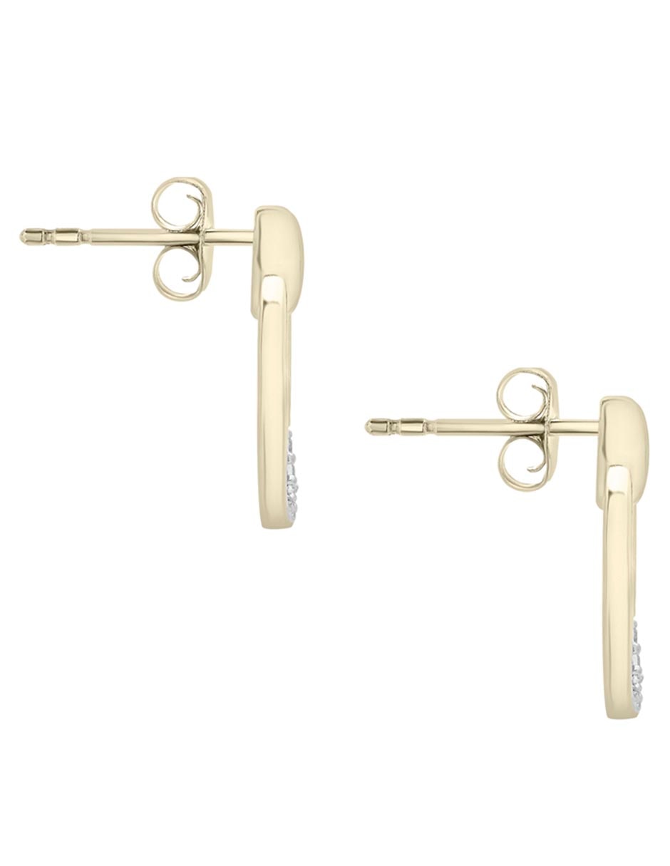 Aretes cortos ovalados de oro 14 K con acabado pave diamante 3