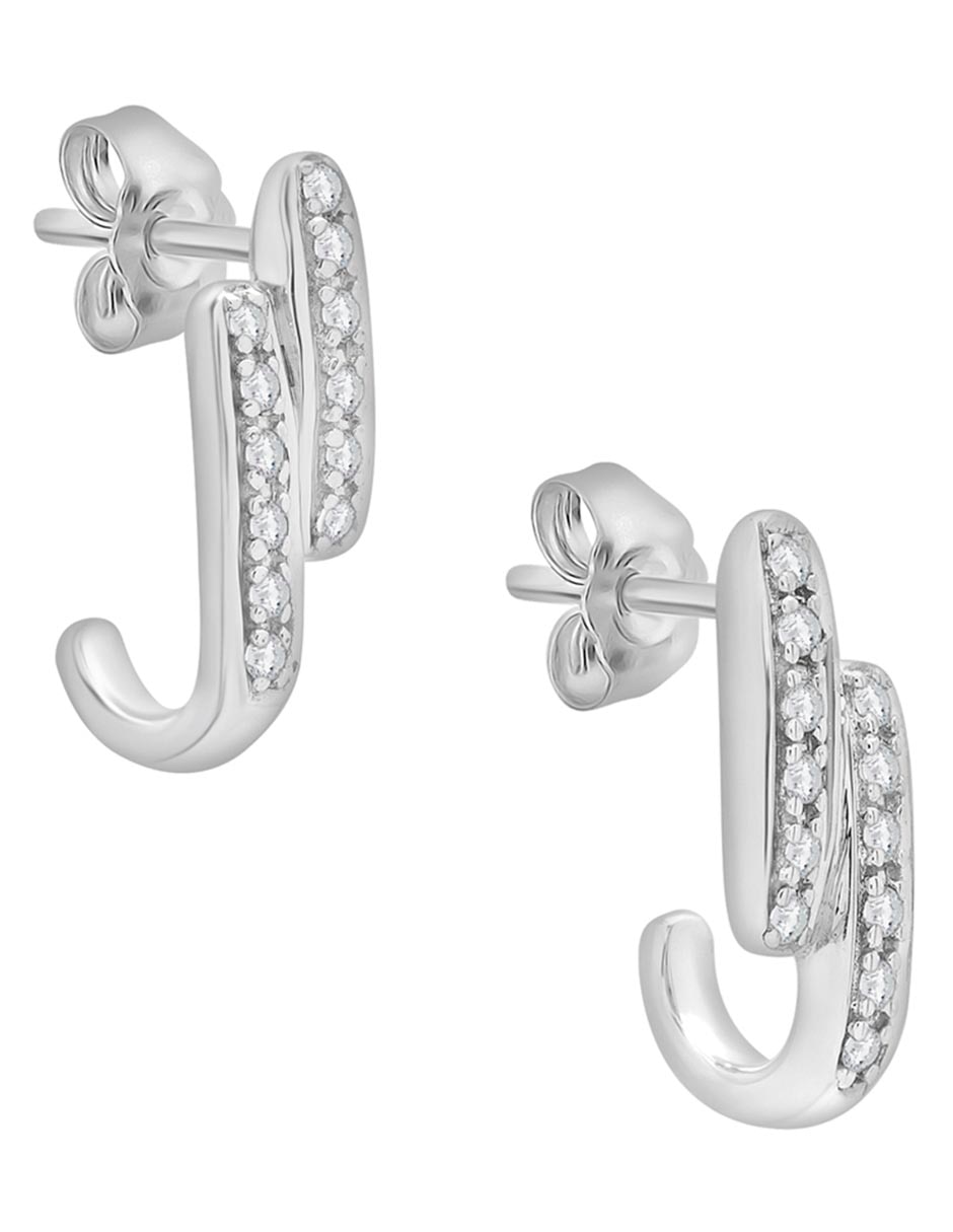 Aretes de 14 k con acabado baño de oro blanco diamante 2