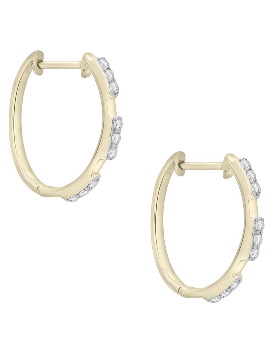 Aretes cortos circular de oro 14 k con acabado pavé diamante 2