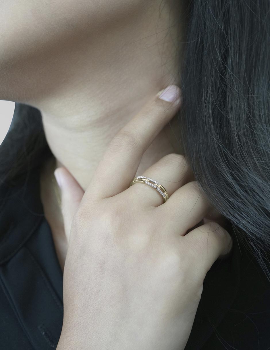 Anillo circular 14 k de oro diamante pavé 4