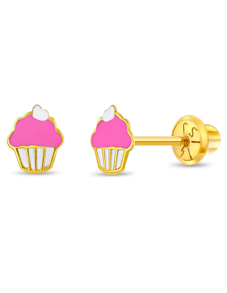 Broqueles de cupcake de oro amarillo 14 K con acabado pulido
