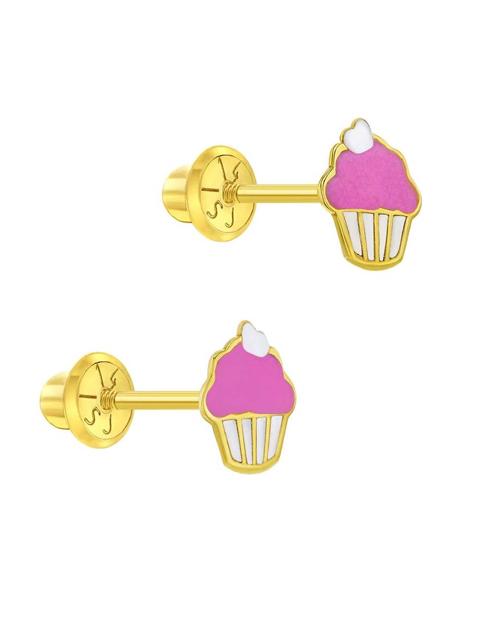 Broqueles de cupcake de oro amarillo 14 K con acabado pulido 2