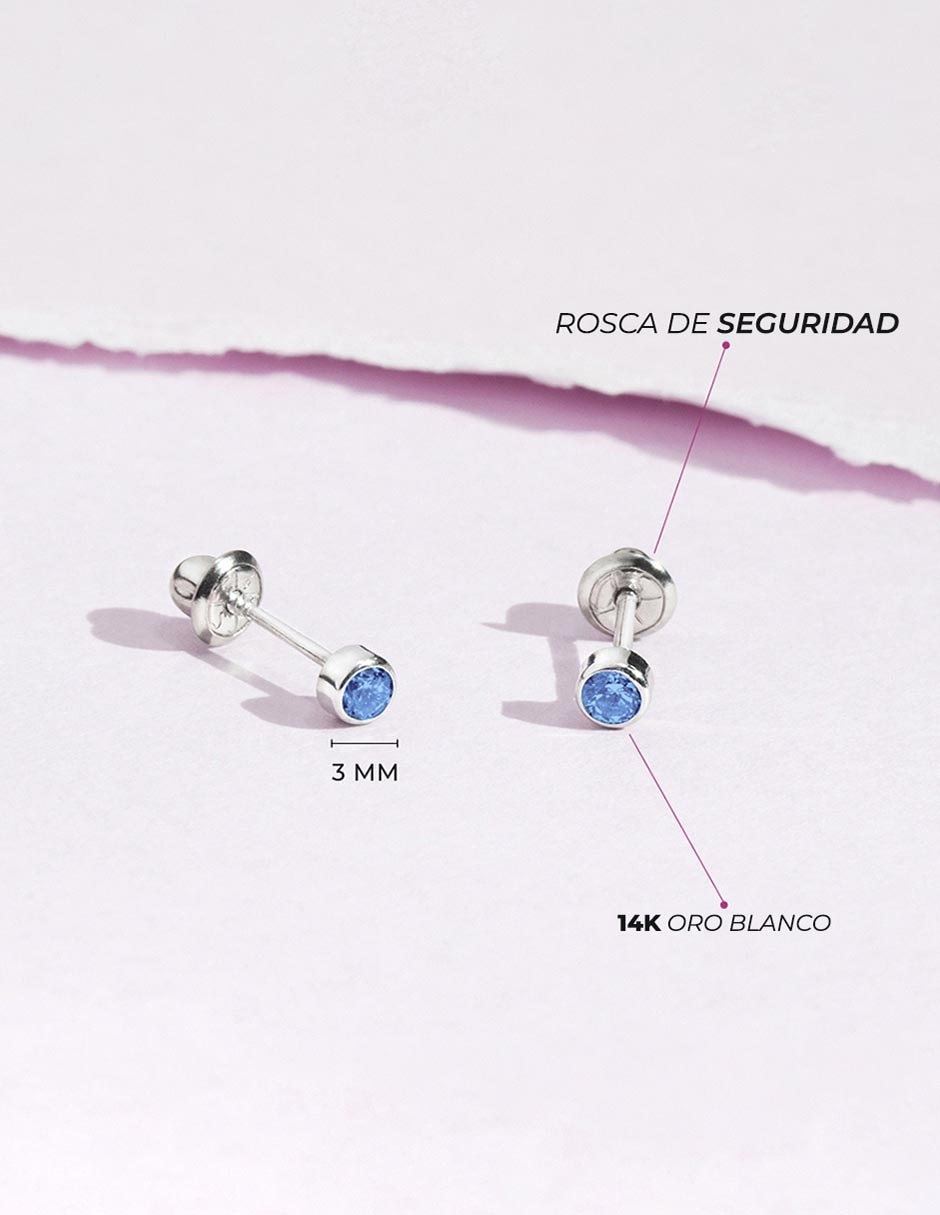 Broqueles de oro blanco 14 k con acabado pulido zirconia cúbica 5
