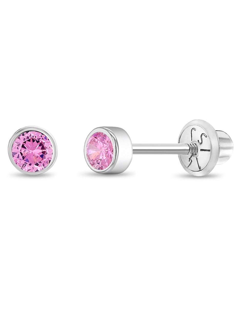 Broqueles de oro blanco 14 K con acabado brillante zirconia cúbica