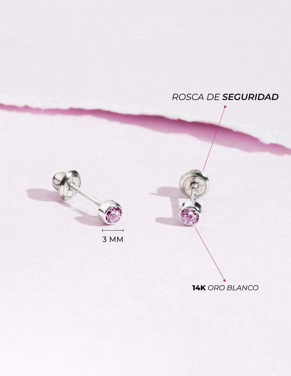 Broqueles de oro blanco 14 K con acabado brillante zirconia cúbica 5