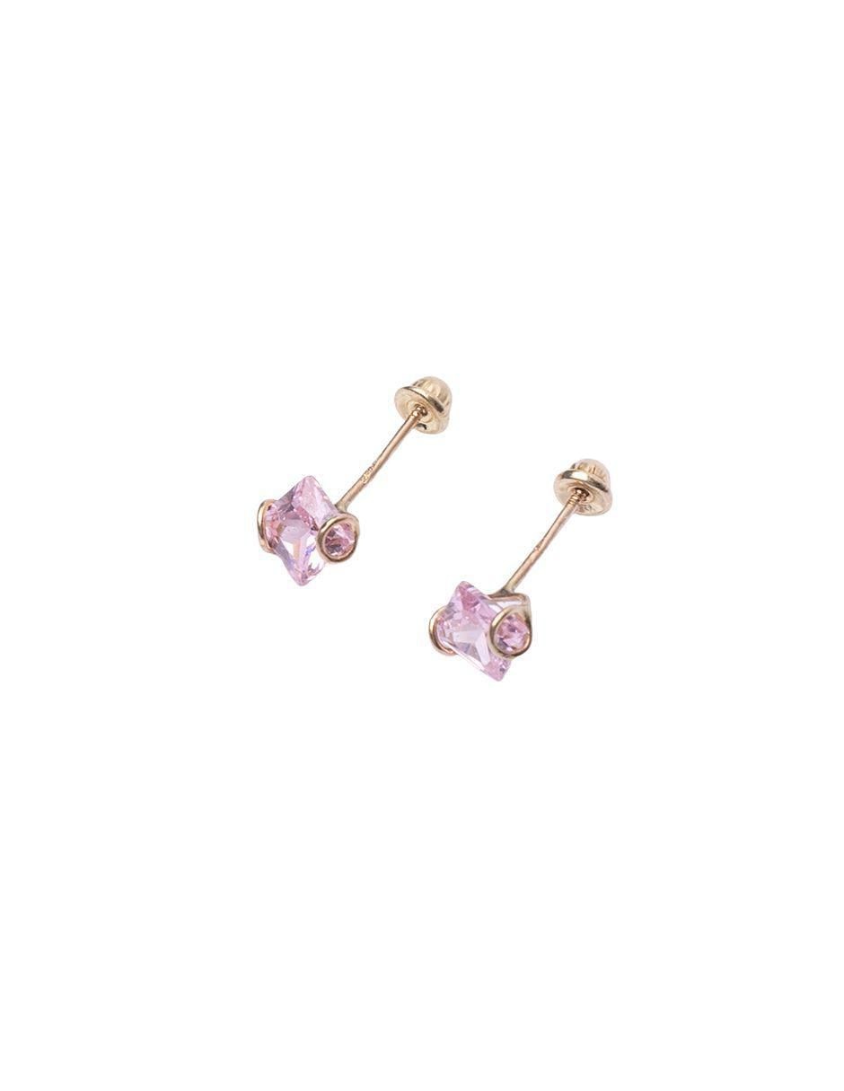 Broqueles cuadrados de oro con acabado brillante zirconia 2
