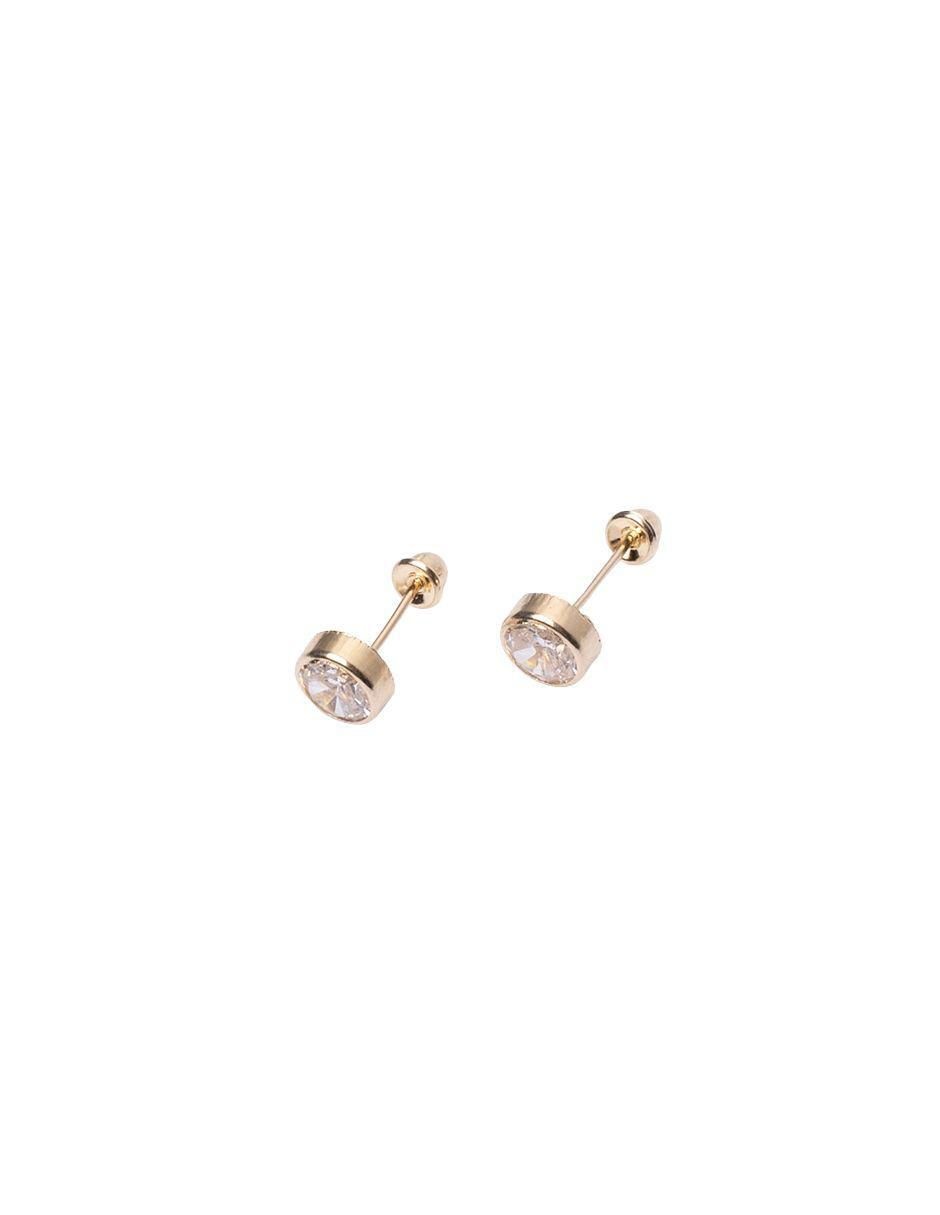 Broqueles redondos de oro con acabado brillante zirconia 2
