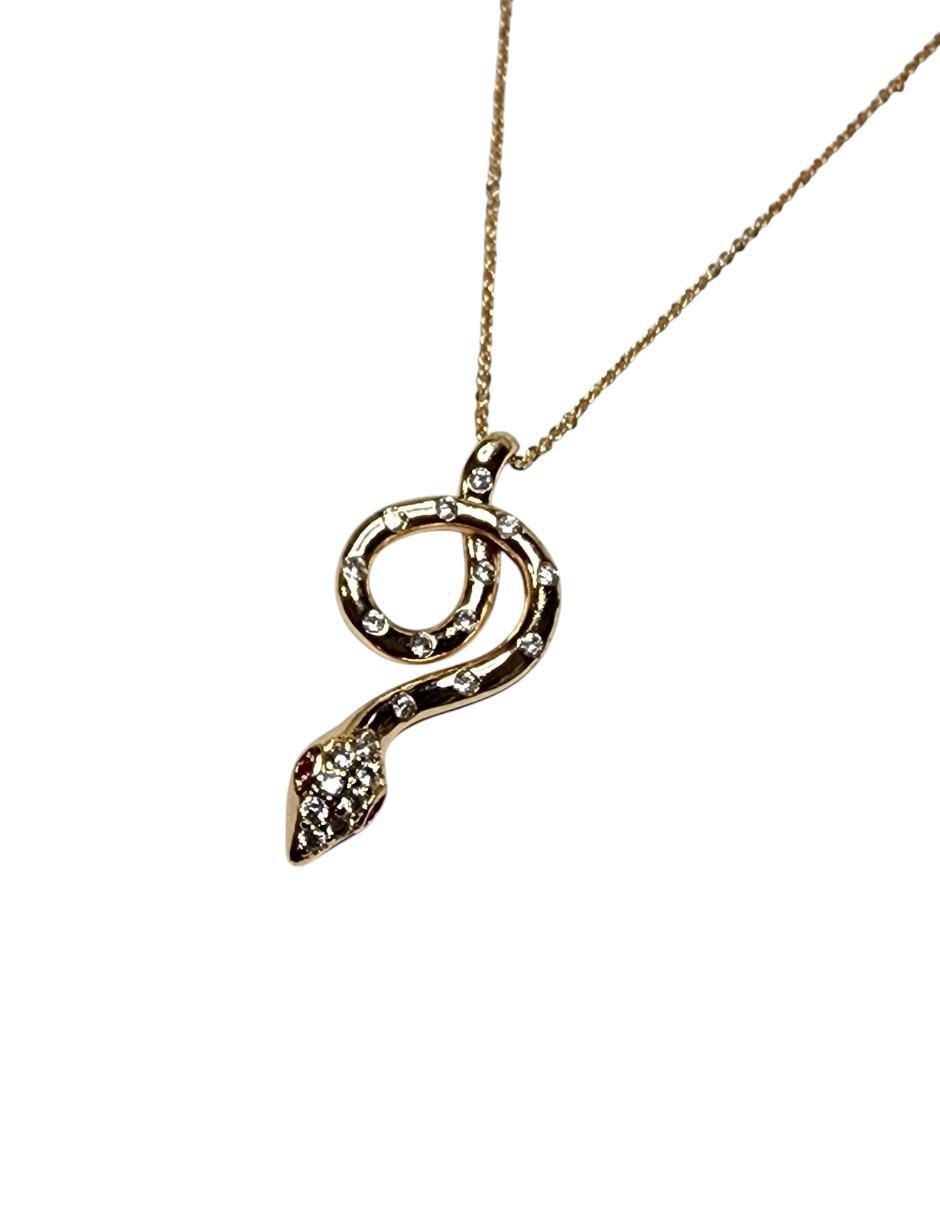 Collar con dije de serpiente de oro laminado 14 K 2