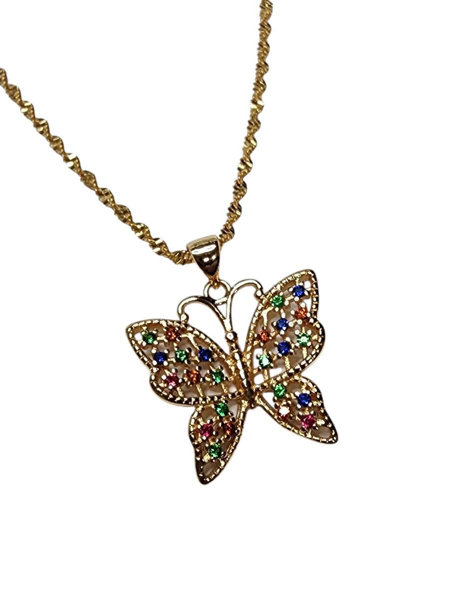 Collar con dije de mariposa Insecto de oro laminado 3