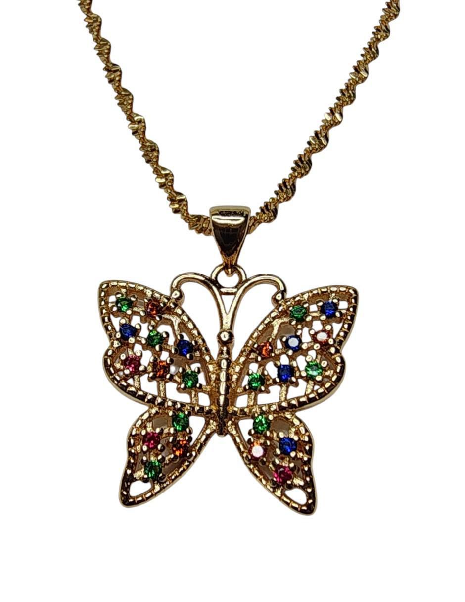 Collar con dije de mariposa Insecto de oro laminado 4