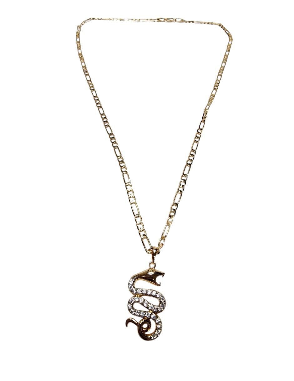 Collar con dije de serpiente de oro laminado 4